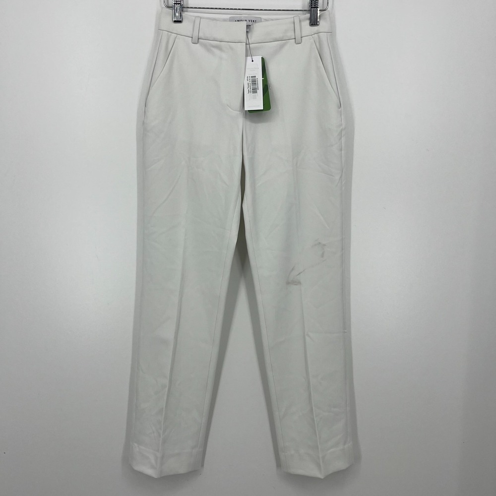 Amour Vert Pleated Wide Leg Trouser‎ Pants Women's Size 0 White Straight Leg New